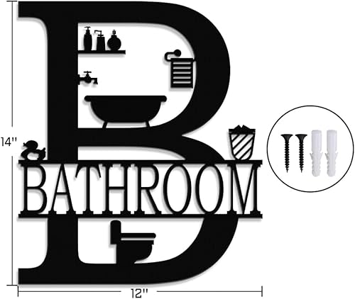 Miniatura 5 de XORT Decoración de pared de baño de metal, arte de pared de baño de metal, divertido letrero de baño para decoración moderna para colgar en el hogar