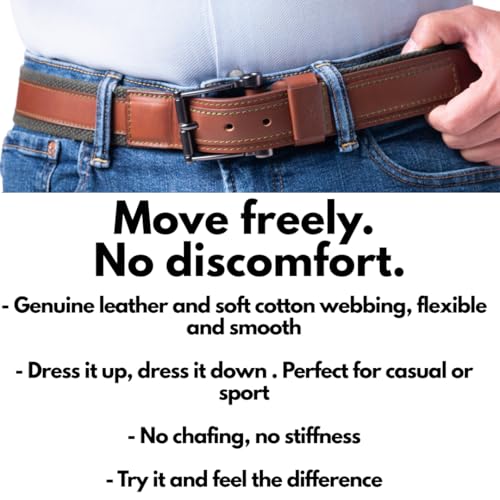 leather belt men with stretch cotton canvas elastic web braided wide buckle casual dress handmade golf workwear correa hombre3