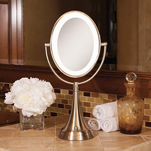 Zadro LEDOVLV410 - LED Lighted 10X/1X Oval Vanity Mirror with Satin Nickel Finish