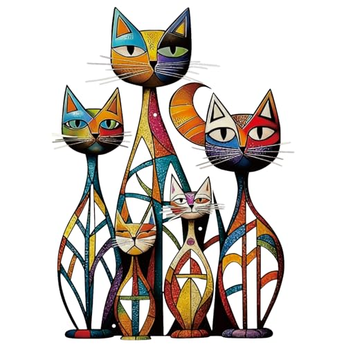Wesiti Metal Cat Wall Art Decor Signs Colorful Mid Century 10.6x15.7