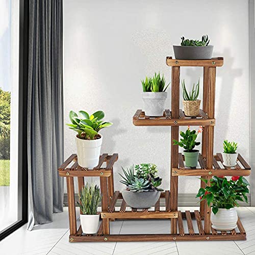 unho Scaffale Porta-fiori legno con ruote 4 stati, fioriera verticale a Scala scaffale per piante da esterno legno Supporto per Piante Portafiori Espositore 91x25x81cm per balcone esterno giardino