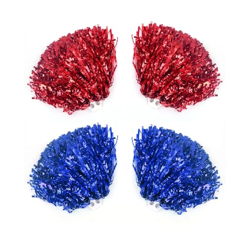 BEIBXHQQ 2 Pairs of Cheerleading Bouquets, Cheerleading Bouquets, Cheerleading Colorful Pom-Poms, Filament-Encrypted Bouquets, Cheering Props, Suitable for Sports Cheering and Dancing (Red, Blue)