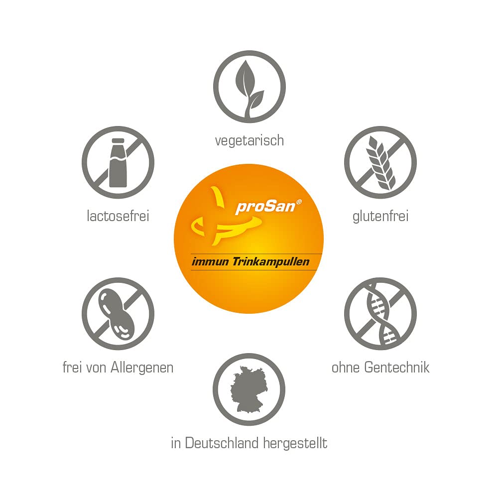 proSan Immun Trinkampullen (Monatspackung: 30 Stück) | Immunsystem-Boost, Vegetarisch, Hochdosiert, Vitamin C + weitere Vitamine, Mineralstoffe und OPC