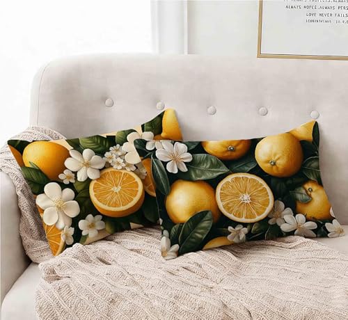 Funda Almohada 40 x 75 cm Juego de 2 Amarillo Funda Cojin LimóN Patrón Cojin Rectangular con Cremallera Invisible Doble Cara Estampad Diseño para Decoracion Hogar Otoño Salon Sofa Cama -lsy250123Z