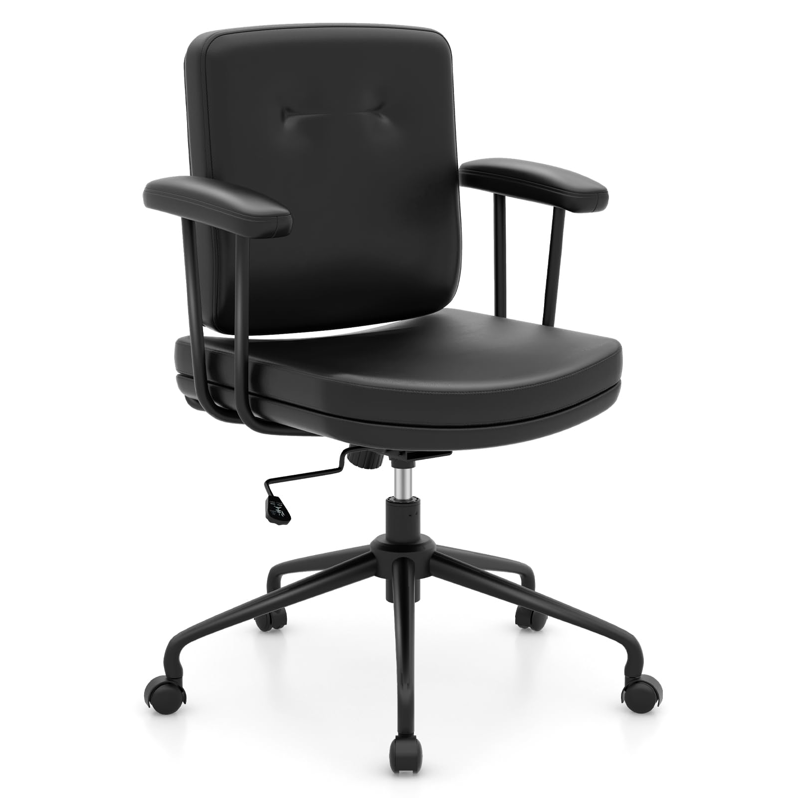 COSTWAY PU Leather Office Chair, Height Adjustable Swivel Computer Desk Chairs with Armrests, Ergonomic Padded Executive Rolling Task Chair for Home Office Bedroom (Dark Brown, 64 x 64 x 88-96cm)