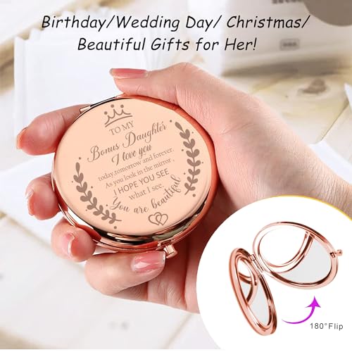Espejo compactos de maquillaje redondo rose gold 2.5 in miniatura 3
