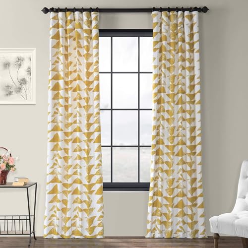 Image of HPD Half Price Drapes Modern Triangular Geometric Printed Curtains Cotton Curtains 108 Inches Long (1 Panel) Room Darkening Curtains for Bedroom & Living Room, 50W x 108L, Triad Geometric Gold