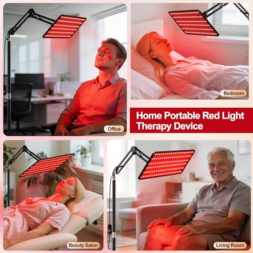 Image of Morfone Red Light Therapy for Body Face Tri-Wavelength 660nm, 850nm, 940nm | LED Infrared Light Therapy Lamp Panel with Adjustable Stand Protective Glasses, Home Use, Gift for Women Girl, Black M