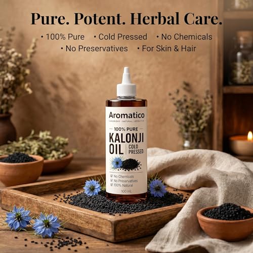 Image of AROMATICO Kalonji Oil for Hair Growth & Skin - Black Seed Oil for Hair Fall, Scalp Health & Hair Thickening | Nigella Sativa | Starter Size | 100ml