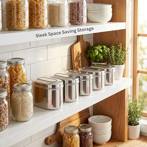 Image of Ebun Stainless Steel Top See Through Containers | Stainless Steel Container with Lid | Capsule Shape Steel Kitchen Containers Set | Steel Airtight Container | 750 Gms Capacity Approx | Pack of 6