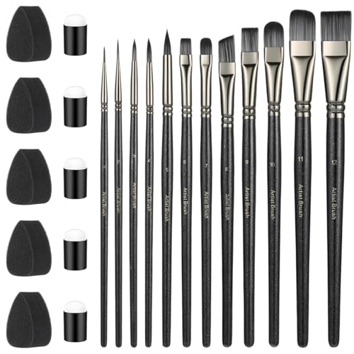 22 PCS Face Paint Brushes and Sponges Set Face Painting Brushes for Acrylic Painting Watercolor Oil Gouache for Chrismas Halloween Cosplay Party