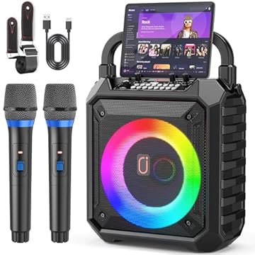 JYX Caixa de Som com Microfone para Adultos e Crianças, Caixa de Som Bluetooth Portátil com 2 Microfones e Luzes de DJ para Festas e Reuniões em Casa, Suporta USB/TF/AUX/REC