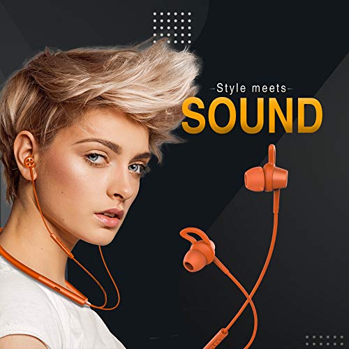 Image of PLAYGO N33 Wireless Earphones. Powerful EBEL (Enhanced Bass; Extra Loud) Drivers & Environmental Noise Reduction (ENR) and Smart-Charging; IPX5 Water Resistance; BT5.0 (Tiger Orange)