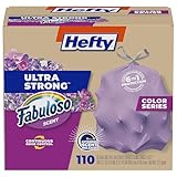 Hefty Ultra Strong 13 Gallon Trash Bags, Tall Kitchen Trash Bags 13 Gallon Size, Resist Leaks, Punctures, and Rips, Continuous Odor Control, Purple, Fabuloso Scent, 110 Bags