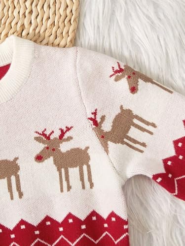 Image of Girls Christmas Pullover Sweaters Reindeer Elk Snow Long Sleeve Crew Neck Chunky Tops