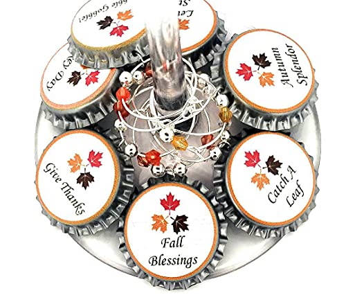 Thanksgiving Wine Charms, Thanksgiving Wine Charms For Wine Glasses, Fall Leaf Thanksgiving Glass Tags Identifiers For Turkey Dinner, Thanksgiving Bottle Cap Wine Charms - 8 Wine Charms #TOP5