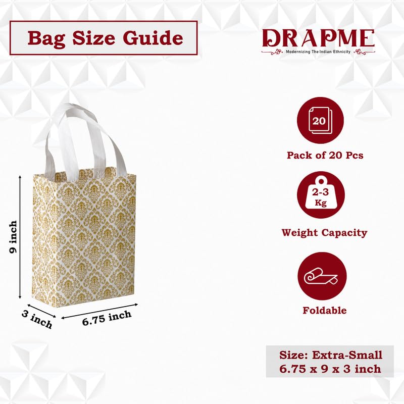 Image of Lavya Festive Special Reusable Non-Woven Laminated Gift Bags, Wedding Gifts, Shagun Lifafa, Mithai, Jewellery, Traditional Gifting Carry Bag (Extra-Small - 6.75x9x3, White, Pack of 20)