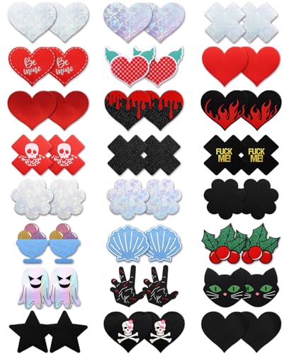 Image of Glitters Pasties Rave Pack Nipple Covers Stickers Disposable Sticky Breast Petals Bra for Women Rave Outfit Party