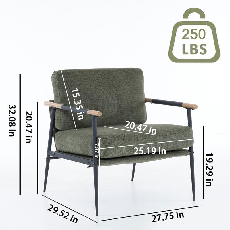 Miniatura 9 de DHAEY Marco de metal moderno y elegante, sillas tapizadas de felpilla para sala de estar con cojín de asiento y respaldo extraíble, cómodo sillón