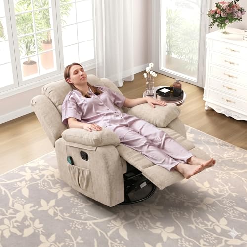 Image of Amazon Brand - Solimo Stark | Single Seater Sofa Recliner | Rocking, Revolving and Recline Manual Recliner (Velvet Beige) | 1 Year Warranty
