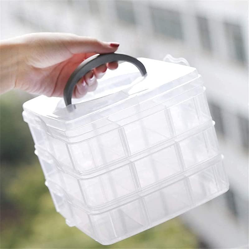 Image of 3 Layer 18 Grid Grids Clear Plastic Organizer Jewelry Storage Box,Transparent Organizer Box for Earring Fishing Hooks Makeup /Cosmetic Storage Box