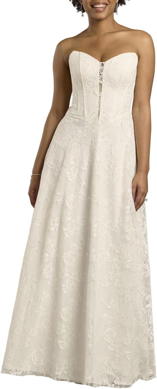 David's Bridal Strapless Lace A-Line Corset Wedding Dress