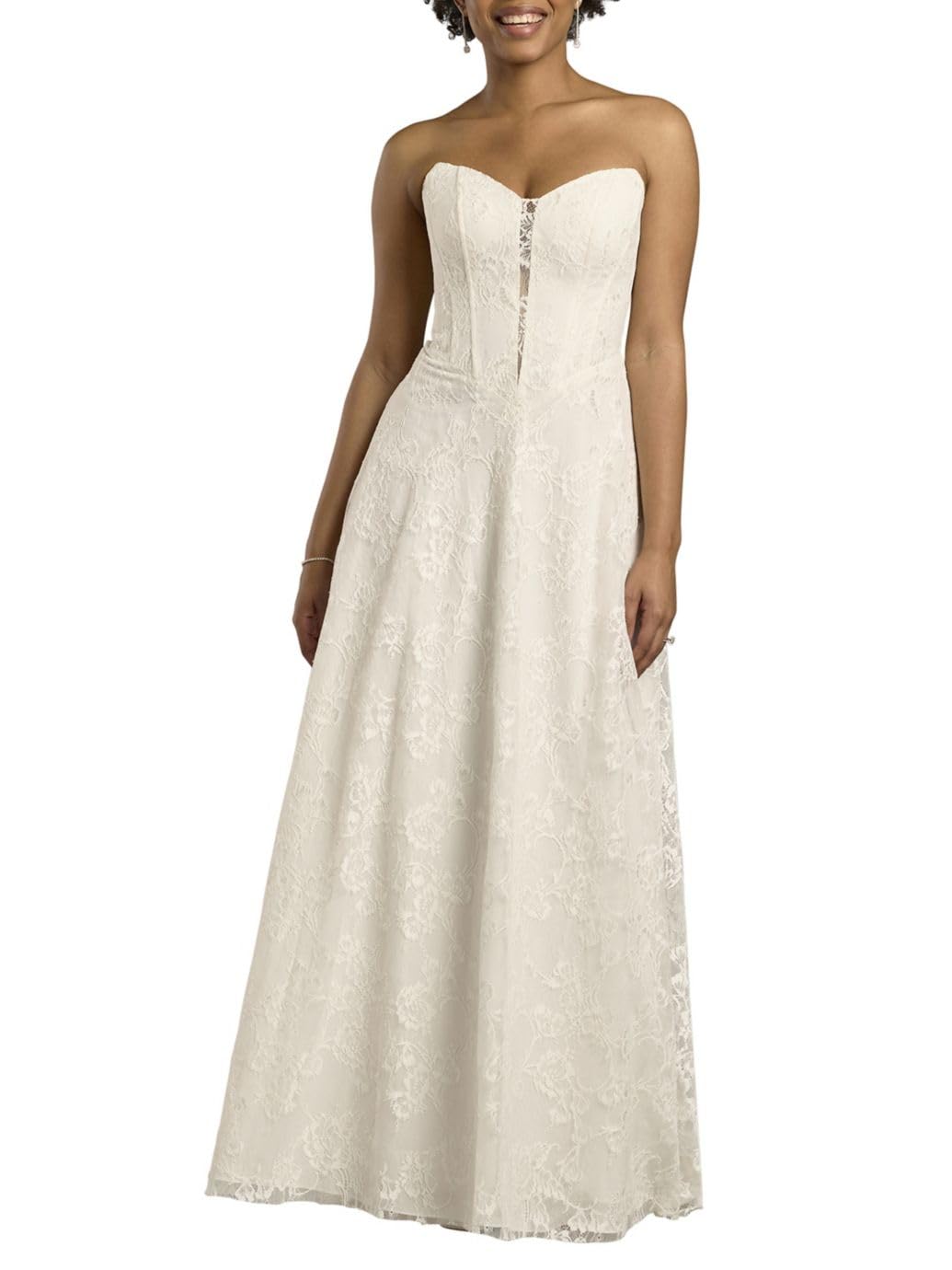 Photo 1 of David's Bridal Strapless Lace A-Line Corset Wedding Dress, Women's Size 12, Ivory