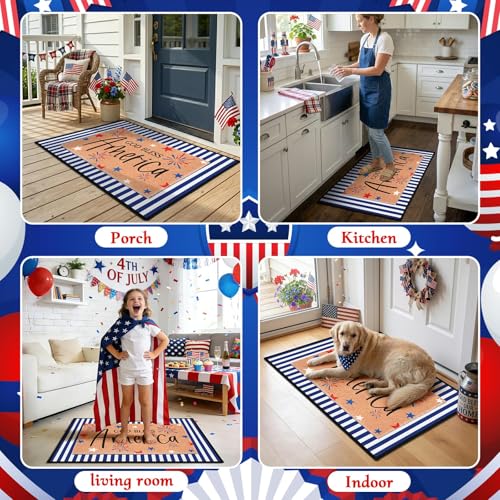 APUDWN 2 Pcs God Bless America Door Mats, 4th of July Patriotic Welcome Mat Non-Slip Coir Doormat with Blue White Stripes, Layered Rug for America 250th Anniversary, Front Porch Entryway Decor by APUDWN - Used condition - Image 5