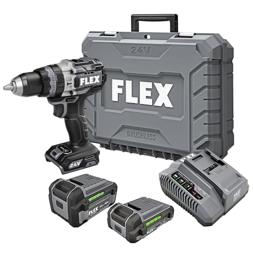 FLEX 24V Brushless Cordless 1/2-Inch 1,400 In-Lbs Torque 2-Speed Hammer Drill Turbo Mode Kit with 2.5Ah, 5.0Ah Lithium Batteries and 160W Fast Charger - FX1271T-2B