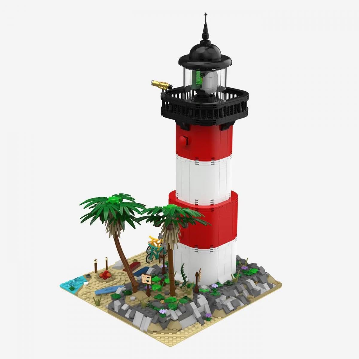 BlueBrixx Die DREI ??? Kids Das Geheimnis im Leuchtturm, 1393 Teile | Drei Minifiguren, versteckte Fächer, drehbares Leuchtfeuer, abnehmbare Ebenen, 273 x 257 x 441 mm, ab 10 Jahren, 108899
