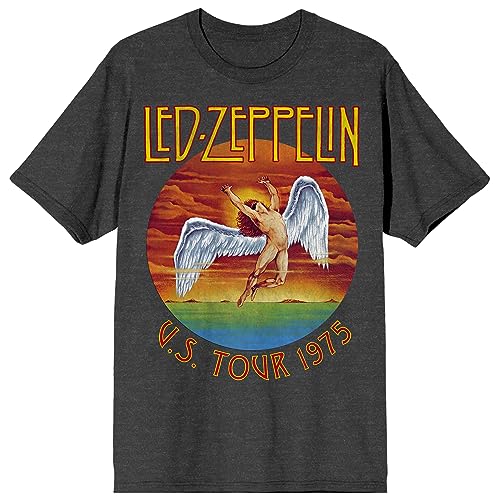 Led Zeppelin U.S. Tour 1975 Crew Neck Short Sleeve Charcoal Heather Men's T-shirt-3XL