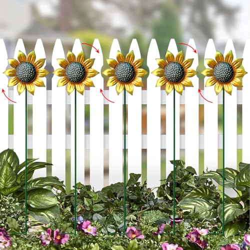 Sunflower Wind Spinners Outdoor 5 Pack Sunflower Garden Stakes for Outdoor Decorations Metal Wind Spinner Yard Art Decor for Patio Lawn