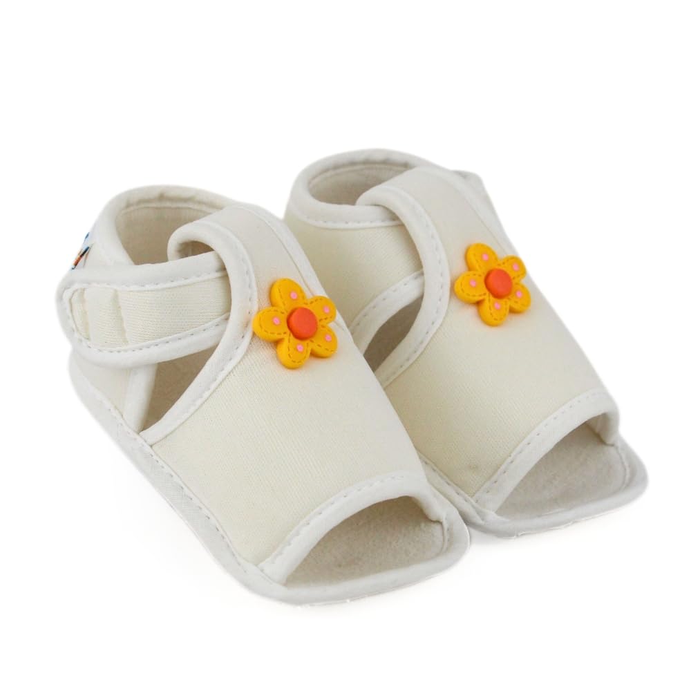 neska moda 6 To 12 Months Baby Girls Skin-friendly Cotton Floral White Hook & Loop Sandal Booties-BT5502-picture-17