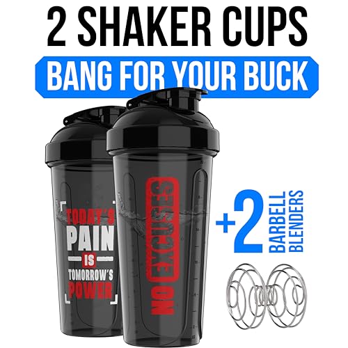 Image of VELOMIX -2 Pack- 28 oz Protein Shaker Bottles for Protein Mixes - 2x Wire Whisk | Leak Proof Shaker Cups for Protein Shakes | Protein Shaker Bottle Pack (Motivation Series)