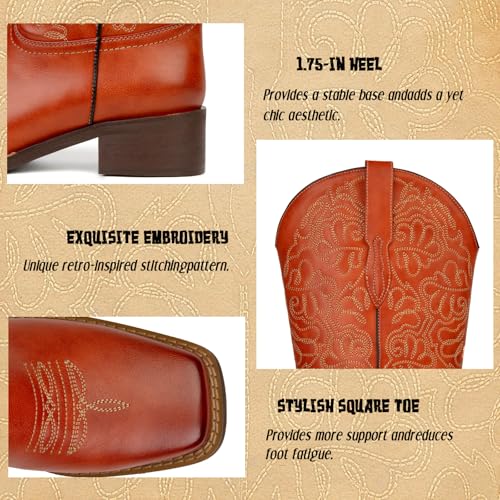 Image of Western Cowboy Boots for Women Knee High Cowgirl Boots with Classic Embroidered, Pointed Toe Chunky Heel Fashion Retro Classic Pull On Tall Boot Women Fall Winter