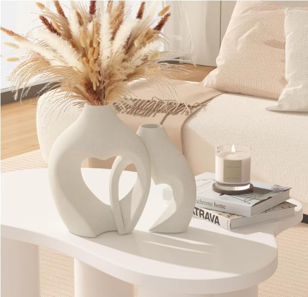 Image of White Heart Shaped Vases for Decor, Shaped Ceramic Vase Set of 2, Minimalist Decorative Vase for Table Centerpiece Wedding Dining Room (Heart Vase)