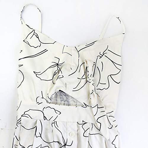 Image of FANCYINN Womens Tie Front Button Down A-Line Dresses Summer Spaghetti Strap Midi Dress Floral Prints