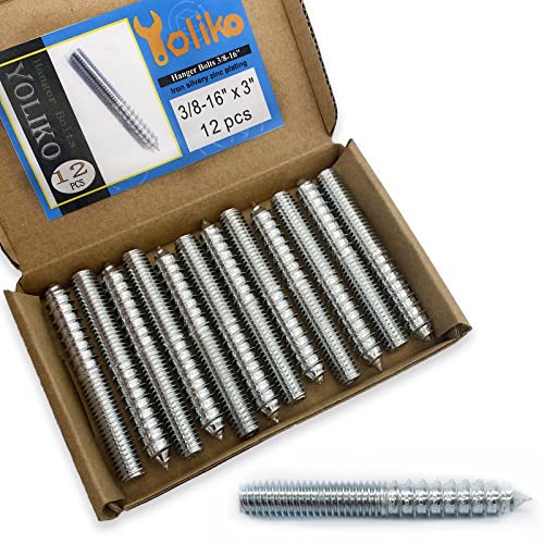 Image of 12 Pack 3 /8-16 x 3 Inch Silver Hanger Bolts - Double Headed Bolts for Furniture Screws - 75mm Length