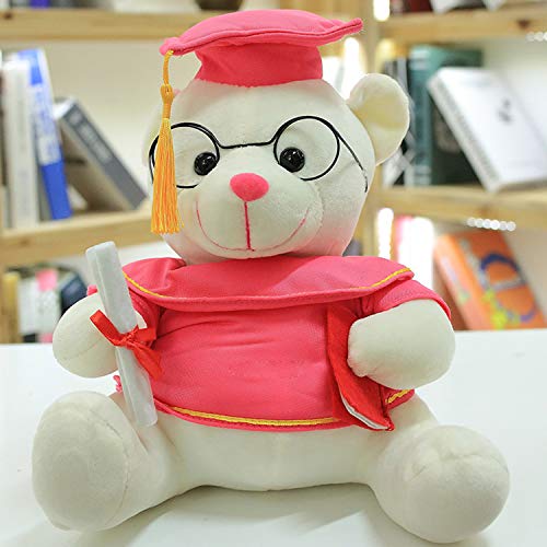 Shujin Oso de Peluche Sombrero de Doctor y Diploma, Regalo para Estudiantes y Estudiantes, Algodón de Polipropileno, Fucsia, 18 cm