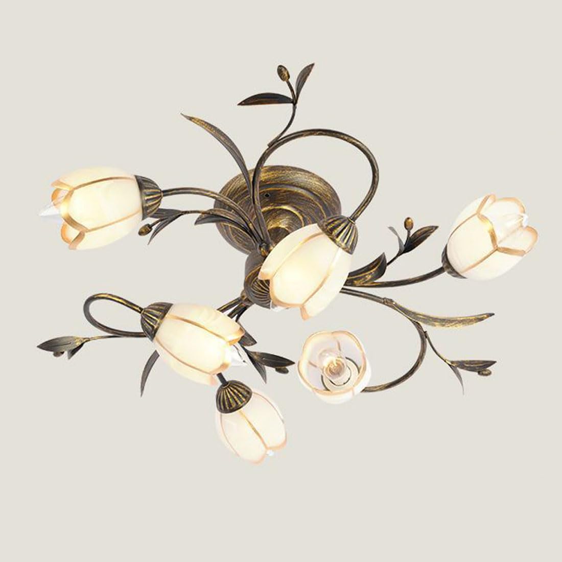 KXEcoLife American retro ceiling lamp, creative flower-shaped LED pastoral chandelier, simple European living room French lamp for bedroom,6 Heads