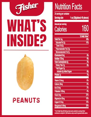 Image of Fisher Oven Roasted Never Fried Peanuts, 24 Ounces, Pack of 6 | Snacks For Adults, Made With Sea Salt, No Added Oils, No Artificial Ingredients Or Preservatives, Gluten Free, Bulk