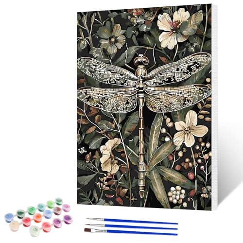 NAIMOER Dragonfly Paint by Numbers Kits for Adults Beginner with Wooden Framed, Color by Numbers on Canvas Painting Kits for Adults, Easy Paint DIY Acrylic for Home Wall Decor 12X16 Inch