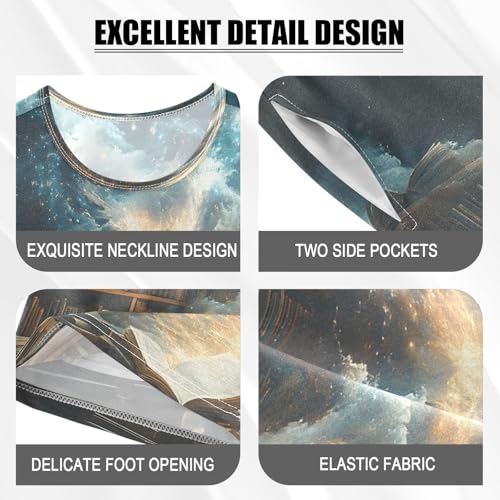 ALAZA Bookshelf Bookworm Cloud Sky Pajamas Set Short Sleeve Cotton Sleepwear Summer Pjs 2 Piece 5-14Y4