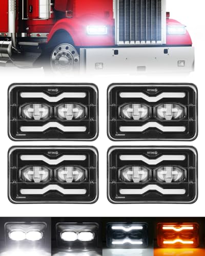 SUPAREE 4PCS 4x6 LED Headlights: DOT Rectangular Truck LED Headlights with Hi/Lo Sealed Beam & DRL Compatible with Feightliner Peterbilt Kenworth Fo-rd Probe Che-vy H4651 H4652 H4656 H4666 H6545