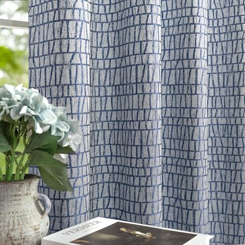 Navy Blue Curtains 80 Inch Length for Bedroom 2 Panels Grommet Drapes Plaid Checkered Toile Custom Pattern Room Darkening Silky Textured Luxury Curtain for Living Room Retro Cottage Core Decor 80 Long