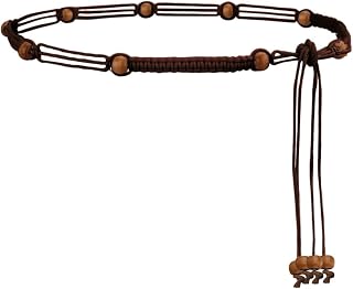 Kefley Boho Beaded Rope Belt for Women - Thin Woven Braided Waist Tie Belt for Dresses, Brown Beige Bohemian Waistband