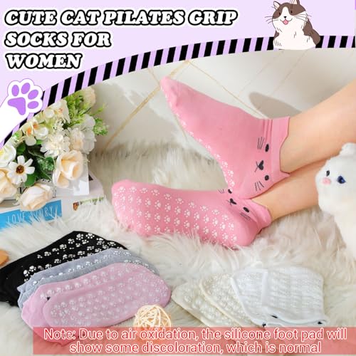 Geyoga 6 Pack Grip Cat Socks for Women Cute Yoga Cat Socks for Girls Non Slip Ankle Supplies for Pilates Dance Workout4