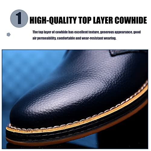 Mens Hand-stitched Leather Oxfords Business Dress Shoes,Classic Retro LowTop Casual Lace Up Lightweight Sneaker2