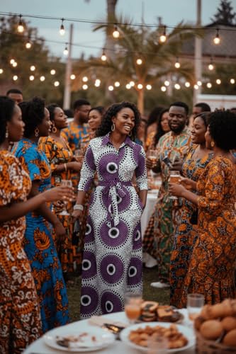 Image of Runwind Women Church Maxi Dresses 3 /4 Sleeve Button Down Print Casual Office Dress African