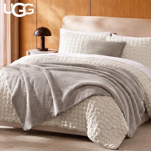 Image of UGG Whitecap Throw Blanket, Soft Fleece Blanket, 50 inch x 70 inch, Seal Grey